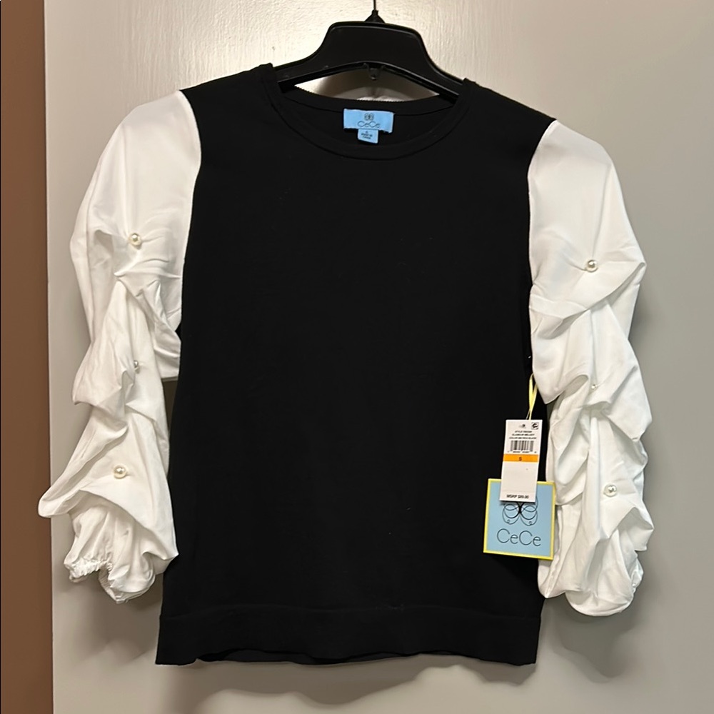 CeCe Black and White Women's Top